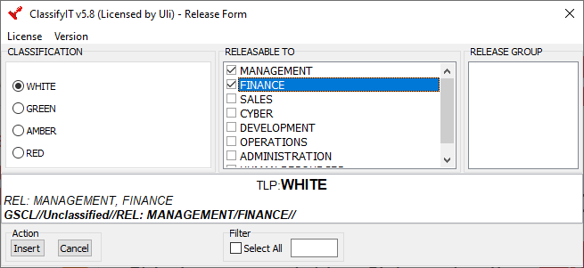 Classification and Release Menu ClassifyIt classification and release selection menu